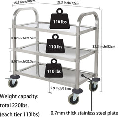 HLC Upgrade 3 Tier Heavy Duty Commercial Grade Utility Cart Kitchen Trolley Serving Cart with Wheels Stainless Steel Rolling Cart Storage Shelf for Hotel Restaurant Bar Home Use L30 x W16 x H33 Inch