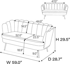 59" Modern Loveseat for Small Spaces,Upholstered Love Seat Couch with Gold Metal Legs,Mid Century 2-Seater Sofa with Flower Shaped Back for Living Room Bedroom Office (Chenille, Beige)