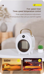 Desktop Heater Small Home Bedroom Portable Heater Digital Timer Heating with 2 Heating Settings, 1000W, White