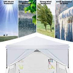 White 10x10 FT Pop Up Canopy Tent with 1 Sidewall, Heavy Duty Canopy for Outdoor, Commercial Instant Gazebos, for Party, Patio, by Kendane.