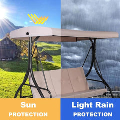 Swing Seat Canopy,Waterproof Canopy Garden Chair Tent Porch Top Cover Roofe, 2/3-Seater for Hammock-Khaki(Size:Three-Seater:192 * 124 * 18cm(75.6 * 48.8 * 7.08inches))