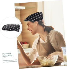 VILLCASE Portable Cooking Hat Unisex Chef Beret for Restaurant Waiters and Bakers Cotton Skin-Friendly Catering Cap with Elastic Fit Black and White Striped Design for Kitchen and Shop Use