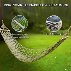 2pcs Hollow Breathable Single Hammock, Summer Garden Rest Hanging Bed, Anti-Rollover Wooden Pole, Load Bearing 150kg/330.7lbs