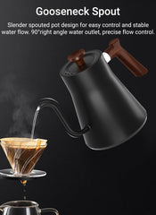 Electric Gooseneck Kettle, ±1°F Temperature Control, 1200W Rapid Heating, LCD Display, Timer, Keep Warm, 304 Stainless Steel, 0.9L, Black, for Drip Coffee, Tea Brewing (US Plug