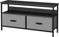 TV Cabinet with 2 Fabric Drawer, Modern Living Room TV Stand, Compact Storage TV Console Table with Open Storage Shelves, Fits TV Up to 45 Inches