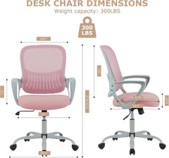 Ergonomic Office Desk Chair, Computer Work Chair with Lumbar Support Adjustable Mid Back Mesh Task Chair Swivel Rolling Chair for Home Office, Adults and Teens (Fixed Armrest, Black)