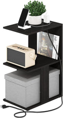 Furinno BOYATE Side Table, 2-Tier End Table with Charging Station, Open Shelf Night Stand, Bedside Table with USB and Type-C Charging Port, for Living Room, Bedroom, White