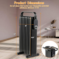 Tangkula 1500W Oil Filled Radiator Heater, Portable Electric Space Heater with 3 Heat Settings, Tip-Over & Double Overheat Protection, Portable Oil Heater with Hanging Racks for Indoor Use (Black)