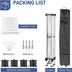10x10 Pop Up Canopy Beach Tent,Easy Outdoor Sun Shade for Events, Parties, Camping, Gazebo with Bag, White