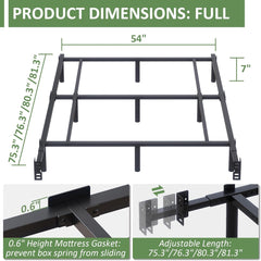 Full Metal Bed Frame, 7 Inch Low Heavy Duty Platform Bed Frames Full Size for Box Spring and Mattress, Easy Assembly, Noise-Free, Adjustable, Black