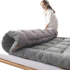 Portable Velvet Futon Mattress Roll Up - Twin Size Floor Sleeping Pad for & Guests - Grey, Comfortable and Versatil(150x200cm(59 * 79inch))