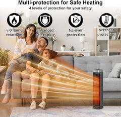 Portable Space Heater, 1500W Ceramic Heating Fan with Thermostat, Remote Control, 3 Heating Modes, 70° Oscillation, Ideal for Office, Home, and Bedroom Use