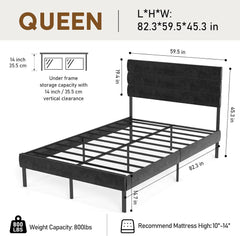Full Size Bed Frame with Headboard, Linen Upholstered Metal Platform Bed with Sturdy Slats Support 14" Underbed Storage, No Box Spring Needed, Easy Assembly (Grey, Full)