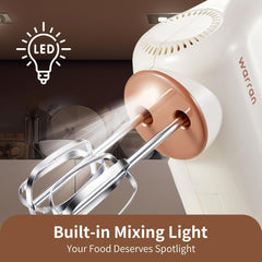 300W Compact Lightweight Electric Hand Mixer, with Powerful Quiet DC Motor for Baking, Cake, Brownies, Cookie Dough, Ideal for Home Kitchen (White)