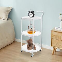 3-Tier Metal Frame Serving Cart with Wheels, Handle Rolling Bar Cart Mobile Serving Cart Storing Tableware, Kitchenware for Kitchen Dining Room Living Room, Beauty Clubs, Spa Clubs White