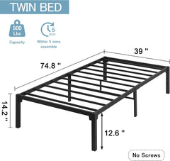 VECELO 14" Metal Platform Bed Frame for Kids/Mattress Foundation/No Box Spring Needed/Steel Slat Support (Twin Size)