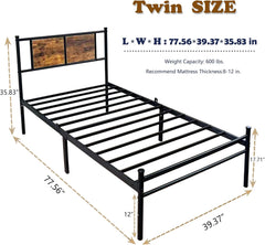 King Size Metal Bed Frame, Farmhouse Platform Bed with Wood Headboard, Heavy Duty Sturdy Mattress Foundation, Under Bed Storage, Metal Slat Support, No Box Spring Needed, Easy Assemble (King)