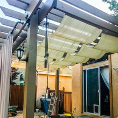 Retractable Pergola Canopy Shade Cover, Outdoor Gazebo 95% UV Resistant for Deck, Terrace, Gazebo, Courtyard, Awning Canopy, Slide On Wire PENGFEI (Color : Beige, Size : 0.9x2M)