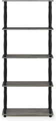 Furinno RATA Book Shelf, 5-Tier Industrial Multipurpose Flat Base Bookshelf, Bookcase with Metal Frame, Narrow, French Oak Grey