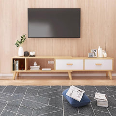 TV Stand, TV Stands for Living Room, Television Stand, Retractable TV Cabinet for 78 inches with 2 Drawers and Open Shelf, TV and Media Console for Living Room, Light Brown