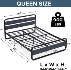 RIDFYIndustrial Queen Bed Frame with Headboard and Footboard, Heavy Duty Metal Platform Bed Frame with Storage Space, Rustic Camas Queen, Mattress Foundation/Box Spring Needed/Noise-Free/Easy Assembly