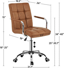 Yaheetech White Desk Chairs with Wheels/Armrests Modern PU Leather Office Chair Midback Adjustable Home Computer Executive Chair 360° Swivel