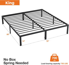 King Size Bed Frame, Heavy Duty Metal Platform Beds with Sturdy Steel Slat Support, Under Bed Storage, Noise Free, Easy Assembly, Black (King)