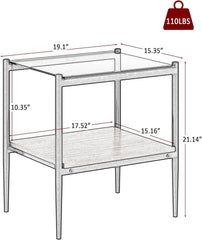 Brown Tempered Glass 2-Tier Coffee Table with White Metal Legs, Modern Tea Table for Living Room, Bedroom, and Dining Room, Stylish and Functional Glass Coffee Table for Home Decor