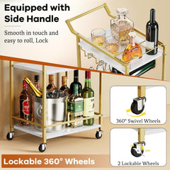 3 Tier Bar Cart, Mini Liquor Utility Cart for Wine Beverage Dinner Party, Rolling Wine Coffee Drink Serving Cart with Lockable Wheels for Home Kitchen Bars (11.8" D x 28.7" W x 35.4" H)