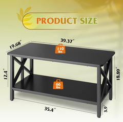 WLIVE Coffee Table for Living Room, 39" Modern 2-Tier Center Table with Round Corners, Storage Shelf, Farmhouse Style Small Coffee Table with Metal Frame, Rustic Brown