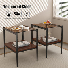 Brown Tempered Glass 2-Tier Coffee Table with White Metal Legs, Modern Tea Table for Living Room, Bedroom, and Dining Room, Stylish and Functional Glass Coffee Table for Home Decor