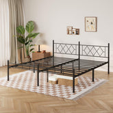 14inch Queen Size Bed Frame No Box Spring Needed,Heavy Duty Metal Platform with headboard and Footboard, Noise Free, Sturdy Steel Slat Support, Easy Assembly(Black and Rhombus)
