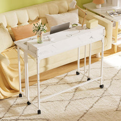 Gezen Folding Desk With Storage Shelf, Small Rolling With Wheels, Mobile Couch Sofa Side Table Bed for Home Office Small Space, Dark Grey, 39.4"