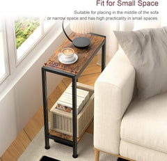 Narrow Side Table for Small Space, 3-Tier Small End Table with Shelf Holder, Slim Nightstand, Skinny Snack Couch Table in Living Room, Bedroom, Study, Kitchen and Balcony(Rustic Brown