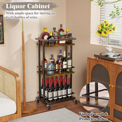 4-Tier Liquor Cabinet with Wine Rack, Mini Bar Cart for Home, Small Liquor Bar Cabinet for Alcohol, Rolling Kitchen Serving Cart on Wheels, Wine Drink Cart for Party, Bar Stand for Small Space