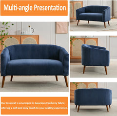 50.78" Loveseat Sofa,Modern Corduroy Loveseat Small Couch Mini Sofa for Living Room,2-Seat Upholstered Loveseat Sofa with Wood Legs for Small Space Office Apartment Dorm Bedroom (Navy)