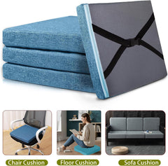 Linen Chair Cushion Square 16x16 20x20 12x12 18x18 15x15 17x17 14x14 inch Seat Pad Floor Pillow Sofa Cushions Memory Foam Zipper Removed Linen Cover Indoor Outdoor(Dark Gray,33x33x8cm)