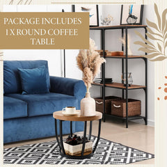 Round Coffee Table, 2-Tier Circle Wood Coffee Table with Storage Shelves, Modern Industrial Wooden Accent Center Sofa Side for Living Room, Home Office(15.7'' Dia X 14.2 H)