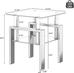 1 Piece Modern Square Black Tempered Glass Coffee Table, Chic and Durable end Table or Coffee Table with Metal Legs, Sturdy Structure, Suitable for Living Room Decoration