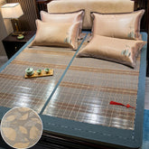 Bamboo Summer Sleeping Mat, Foldable Double-Sided Cooling Mattress with Pillowcase, Breathable Carbonized Rattan Mat for Bed - Essential Bedroom Comfort