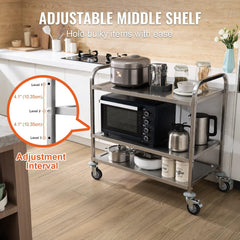 VEVOR Lab Rolling Cart, 2-Shelf Stainless Steel Rolling Cart, Lab Serving Cart with Swivel Casters, Dental Utility Cart for Clinic, Lab, Hospital, Salon, 15.16"x21.57"x34.06"