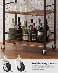 TUTOTAK Bar Cart, Home Bar Serving Cart with 3-Tier Mirrored Shelf, Drink Cart, Mobile Kitchen Shelf with Wine Rack, Gold BC01BB033
