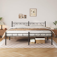 14inch Queen Size Bed Frame No Box Spring Needed,Heavy Duty Metal Platform with headboard and Footboard, Noise Free, Sturdy Steel Slat Support, Easy Assembly(Black and Rhombus)