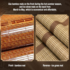 Bamboo Summer Sleeping Mat, Foldable Double-Sided Cooling Mattress with Pillowcase, Breathable Carbonized Rattan Mat for Bed - Essential Bedroom Comfort