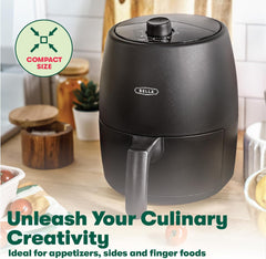 BELLA 3 Qt Manual Air Fryer Oven and 5-in-1 Multicooker with Removable Nonstick and Dishwasher Safe Crisping Tray and Basket, 1400 Watt Heating System, Matte White