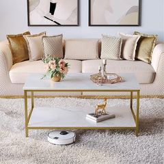 SAYGOER Black Coffee Table for Living Room Modern Rectangle 2-Tier Coffee Tables with Storage Industrial Wood Center Table for Large or Small Spaces Apartment Home Office, All Black