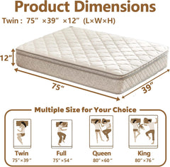 12 Inch Hybrid Full Size Mattresses, Cooling Memory Foam Full Mattress in a Box, Medium Firm Mattress for Pressure Relief/Innerspring/Motion Isolating/Certipur-Us Certified (Full)