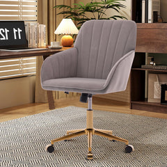 Gray Adjustable Criss Cross Legged Office Chair with Wheels and Arms, Rolling Vanity Chairs for Desks, Ergonomic Computer Chair for Home Office, Apartment Dorms
