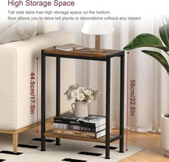 Narrow Side Table for Small Space, 3-Tier Small End Table with Shelf Holder, Slim Nightstand, Skinny Snack Couch Table in Living Room, Bedroom, Study, Kitchen and Balcony(Rustic Brown