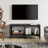 TV Stand for 55 inch Flat Screen Wood TV Console Table for 50 inch TV with 4 Cubby Storage for Living Room Bedroom, 47'' Black